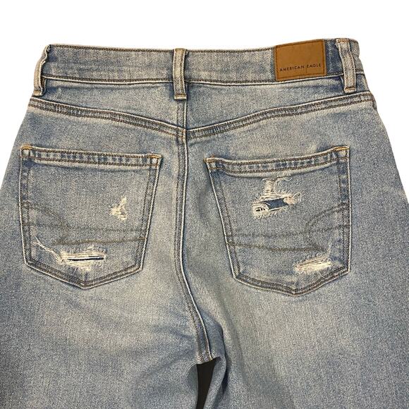 American Eagle Jeans Womens 2 Blue Mom Jean Stretch Thrashed Destroyed Hipster - Picture 3 of 11